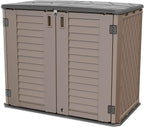 Horizontal Resin Storage Shed  34 Horizontal Cu.ft Outdoor Storage Cabinet Waterproof for Garden/Backyard/Home/Pool  Lockable(34 Cu.ft-Brown)