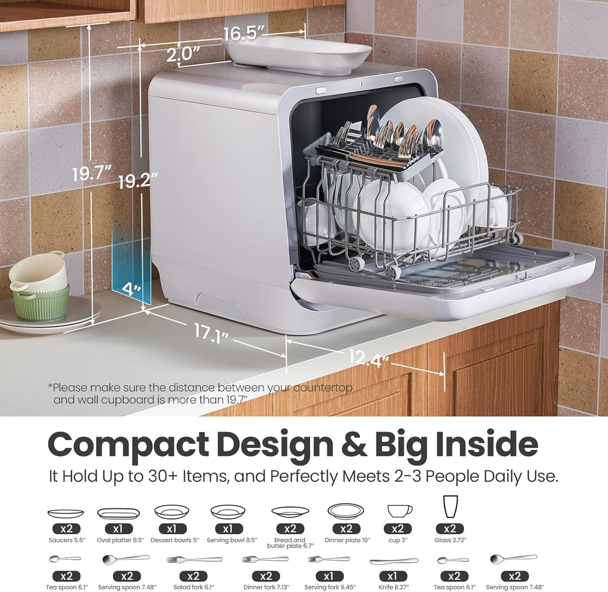 COMFEE' Portable Dishwasher Countertop with 5L Built-in Water Tank, No Hookup Needed, 6 Programs, 360° Dual Spray, 192�?High-Temp& Air-Dry Function, Mini Dishwasher for RVs, White