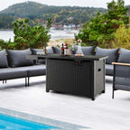 52" 50,000 BTU Outdoor Wicker Gas Fire Pit Propane Fire Table with Waterproof Cover, Wind Guard & Extended Storage Shelf for Patio Backyard