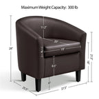 Renwick Faux Leather Barrel Accent Chair for Living Room, Set of 2, Black