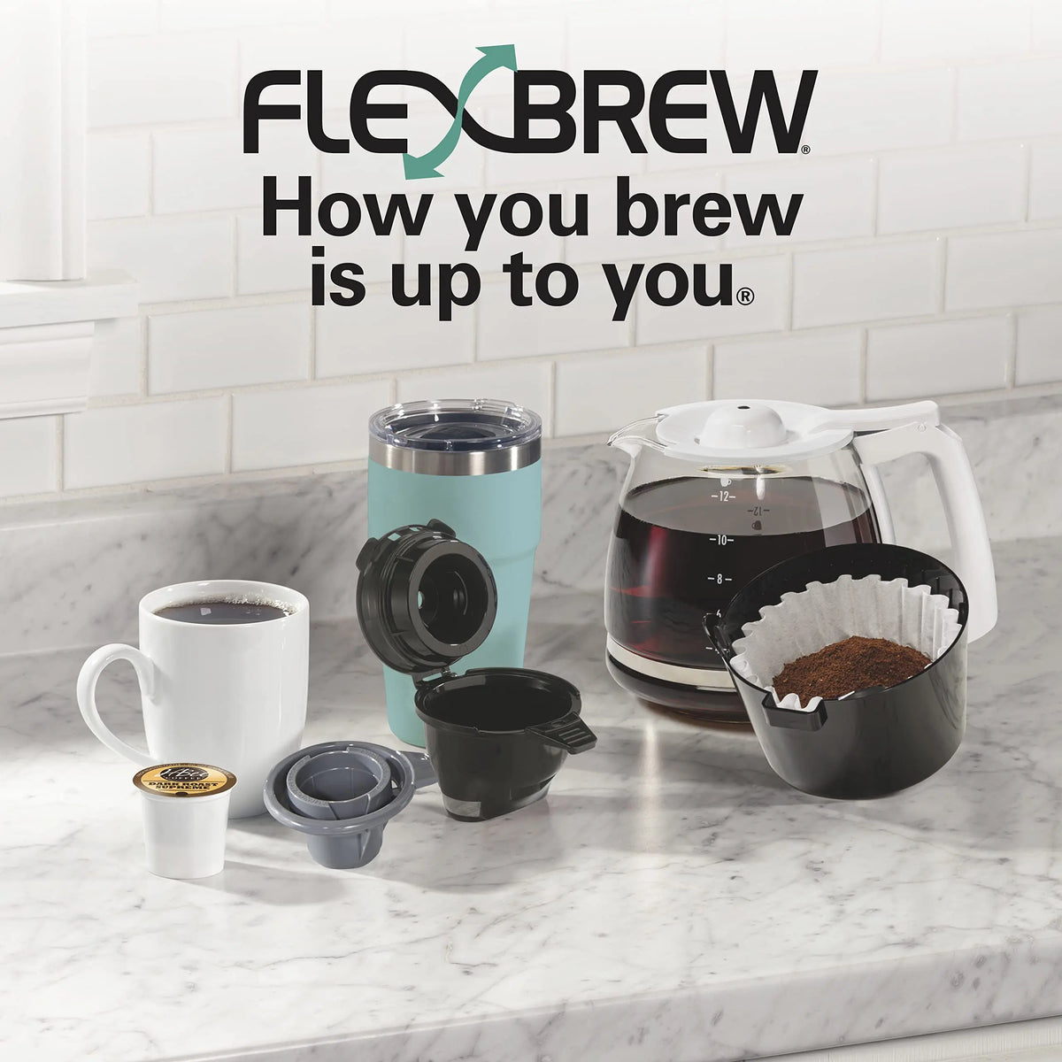 Hamilton Beach FlexBrew Trio 2-Way Coffee Maker, Compatible with K-Cup Pods or Grounds, Combo, Single Serve & Full 12c Pot, Black - Fast Brewing (49902)