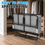 Folding Bed with Mattress 75" x 31" Cot Size Folded Bed, Rollaway Guest Bed Portable Foldable Extra Bed for Adults Daybed with 5" Memory Foam Mattress Space-Saving Sturdy Metal Grid Frame