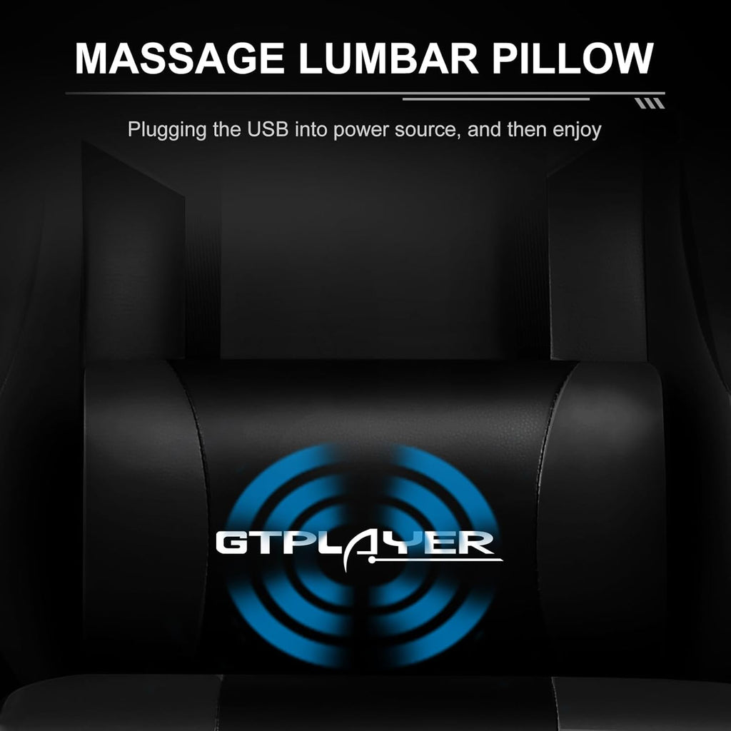 GTPLAYER Gaming Chair, Computer Chair with Footrest and Lumbar Support, Height Adjustable Game Chair with 360  -Swivel Seat and Headrest and for Office or Gaming (White)