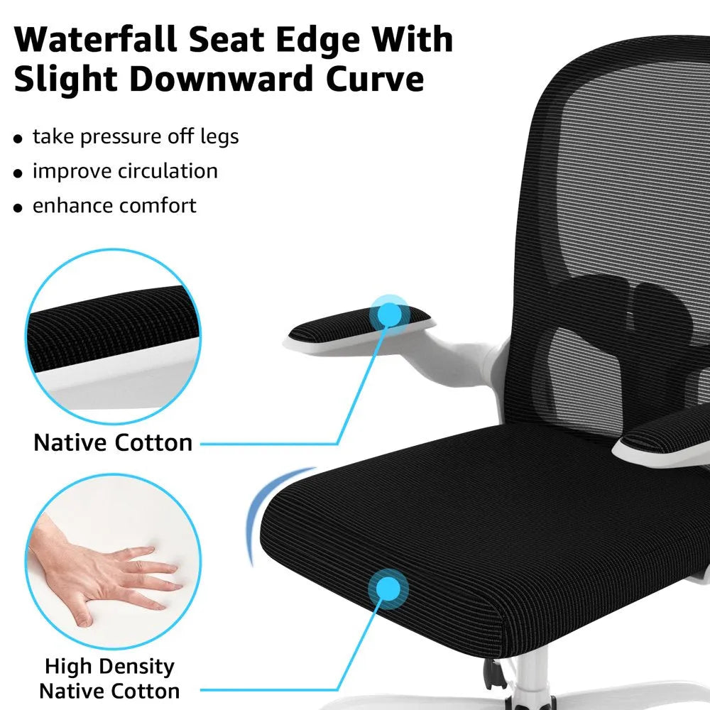 Silybon Ergonomic Office Chair, Comfort Home Office Task Chair with Flip-Up Arms and Adjustable Height