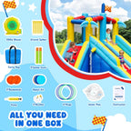 Inflatable Water Slide Bounce House with 550 W Blower, 8-in-1 Blow up Bouncy Castle Waterslide Park for Kids Outdoor and Indoor, Bouncer House with Large Pool, Double Slides and Climbing Walls