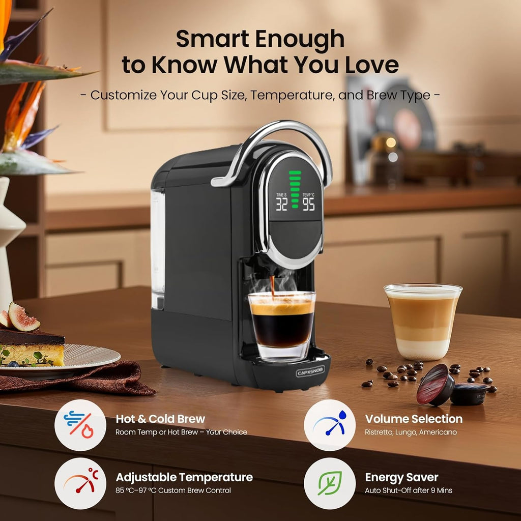Magician1 Mini Espresso Machine for Nespresso Original, Dolce Gusto, Lavazza Blue, ESE Pods, 19-Bar Coffee Machine for Ground Coffee, Coffee Maker with adjustable Temp & Cup Size, 21oz Reservoir