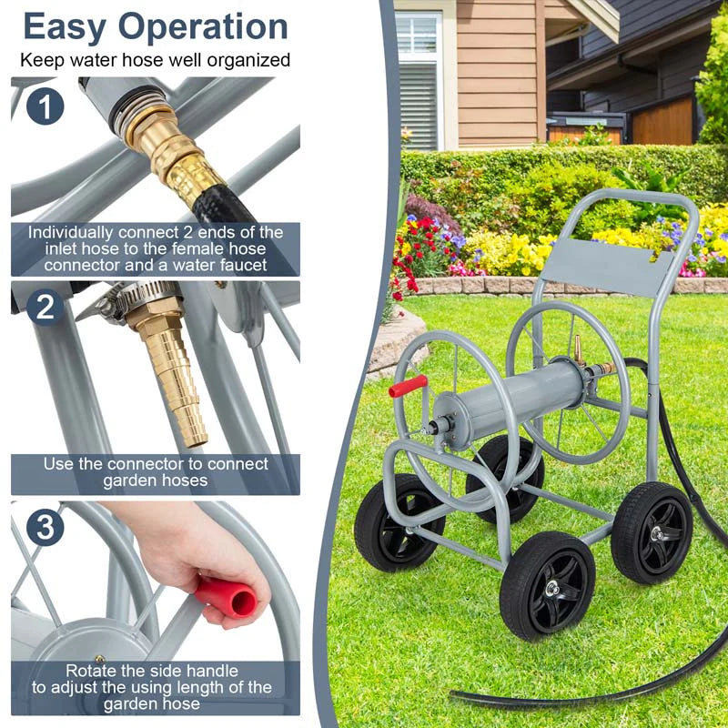 Garden Hose Reel Cart Holds 330 FT of 3/4" or 5/8�?& 400 FT of 1/2" Hose, Heavy Duty Yard Water Planting Cart