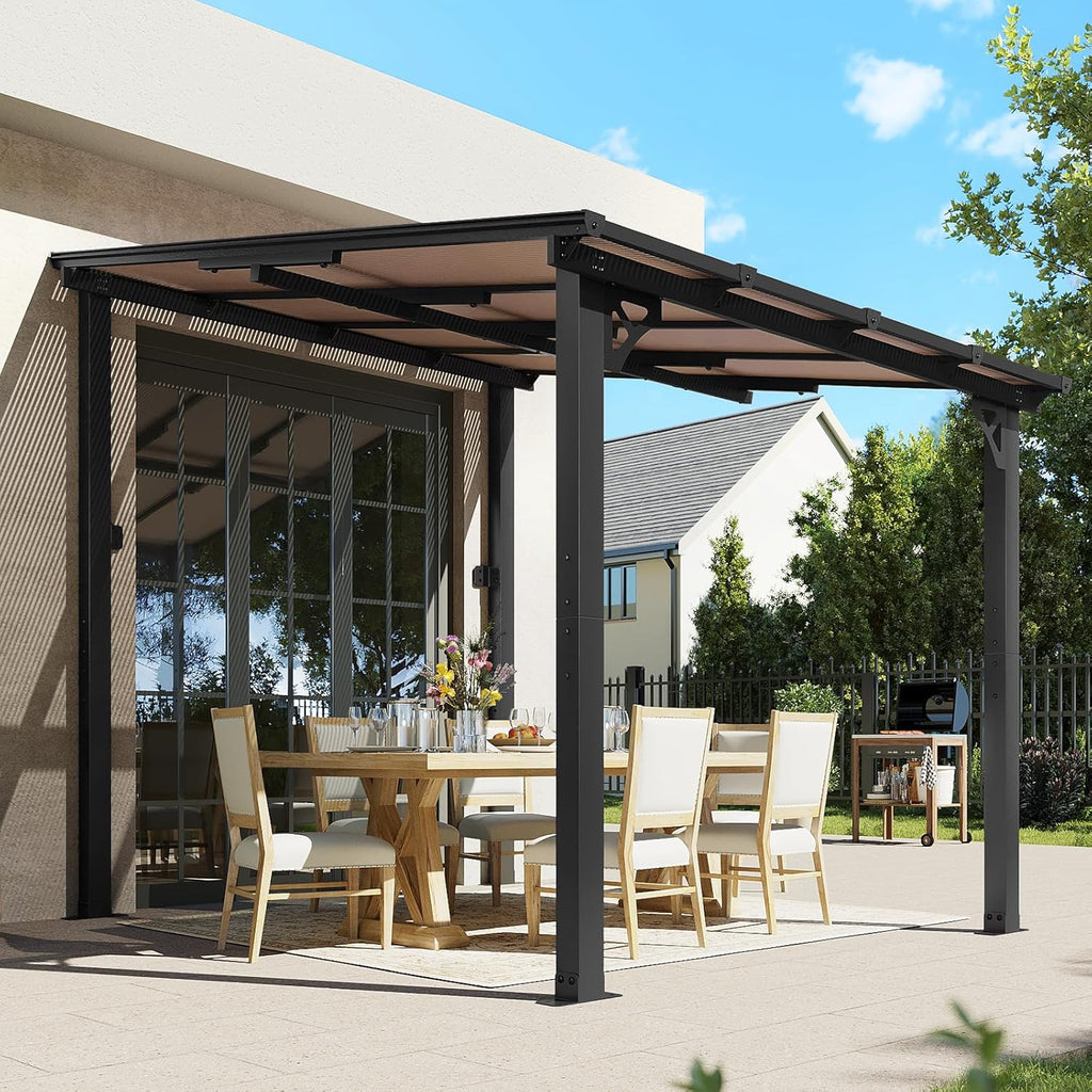 Aoxun 8’x10’ Gazebo  Wall Mounted Gazebos Pergola on Clearance  Outdoor Patio  Large Wall-Mounted Heavy Duty Awnings for Patio  Decks  Backyard (Black)