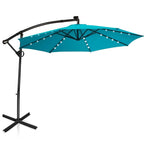 10 FT Patio Offset Umbrella with Solar Lights 360° Rotation Outdoor Market Umbrella with Crank Handle & Cross Base