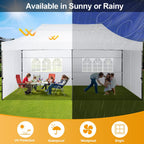 COBIZI 10x20 Pop Up Canopy with 6 Sidewall Heavy Duty Canopy UPF 50+ All Season Wind Waterproof Commercial Outdoor Wedding Party Tents for Parties Canopy Gazebo with Roller Bag(10 x 20 ft White)