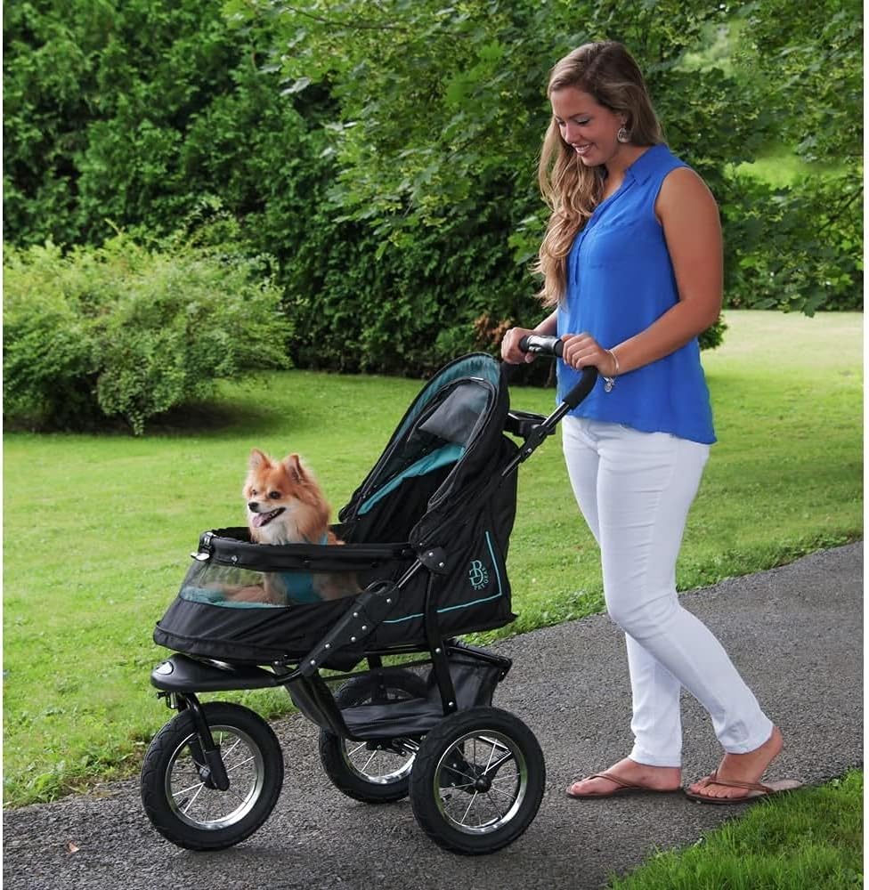 No-Zip NV Pet Stroller for Cats/Dogs, Zipperless Entry, Easy One-Hand Fold, Gel-Filled Tires, Plush Pad + Weather Cover Included, 3 colors