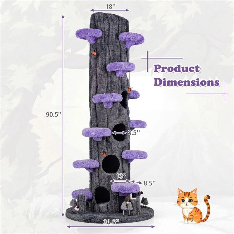 90.5" Tall Luxury Simulation Cat Tree, Modern Realistic Multi-Level Cat Tower w/ 5 Condos & Sisal Scratch Pad, Large Lifelike Indoor Cat Tree