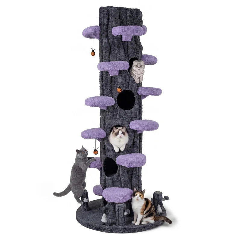 90.5" Tall Luxury Simulation Cat Tree, Modern Realistic Multi-Level Cat Tower w/ 5 Condos & Sisal Scratch Pad, Large Lifelike Indoor Cat Tree