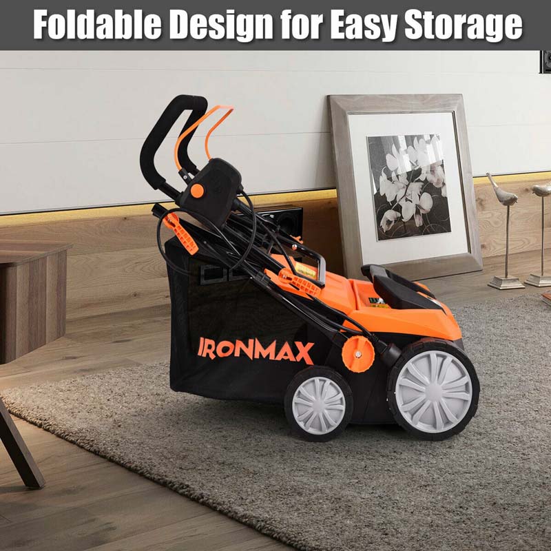 2-in-1 Electric Lawn Dethatcher & Scarifier with Folding Handle, 13 Amp 15" Corded Grass Dethatcher with 50L Collection Bag