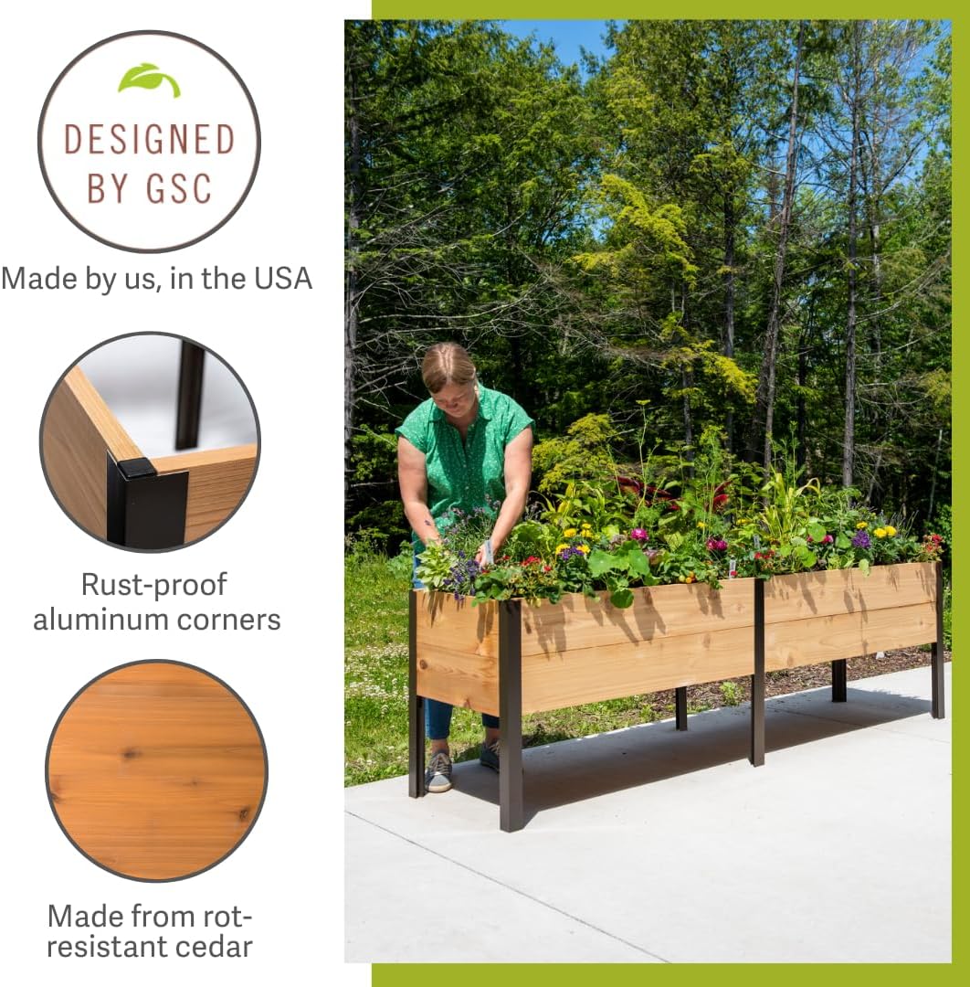 Gardener's Supply Company Elevated Cedar Raised Garden Bed | 2' x 8' Heavy Duty Standing Planter Box with Aluminum Corners for Outdoor Plants Vegetables Flowers | Perfect for Patio & Backyard