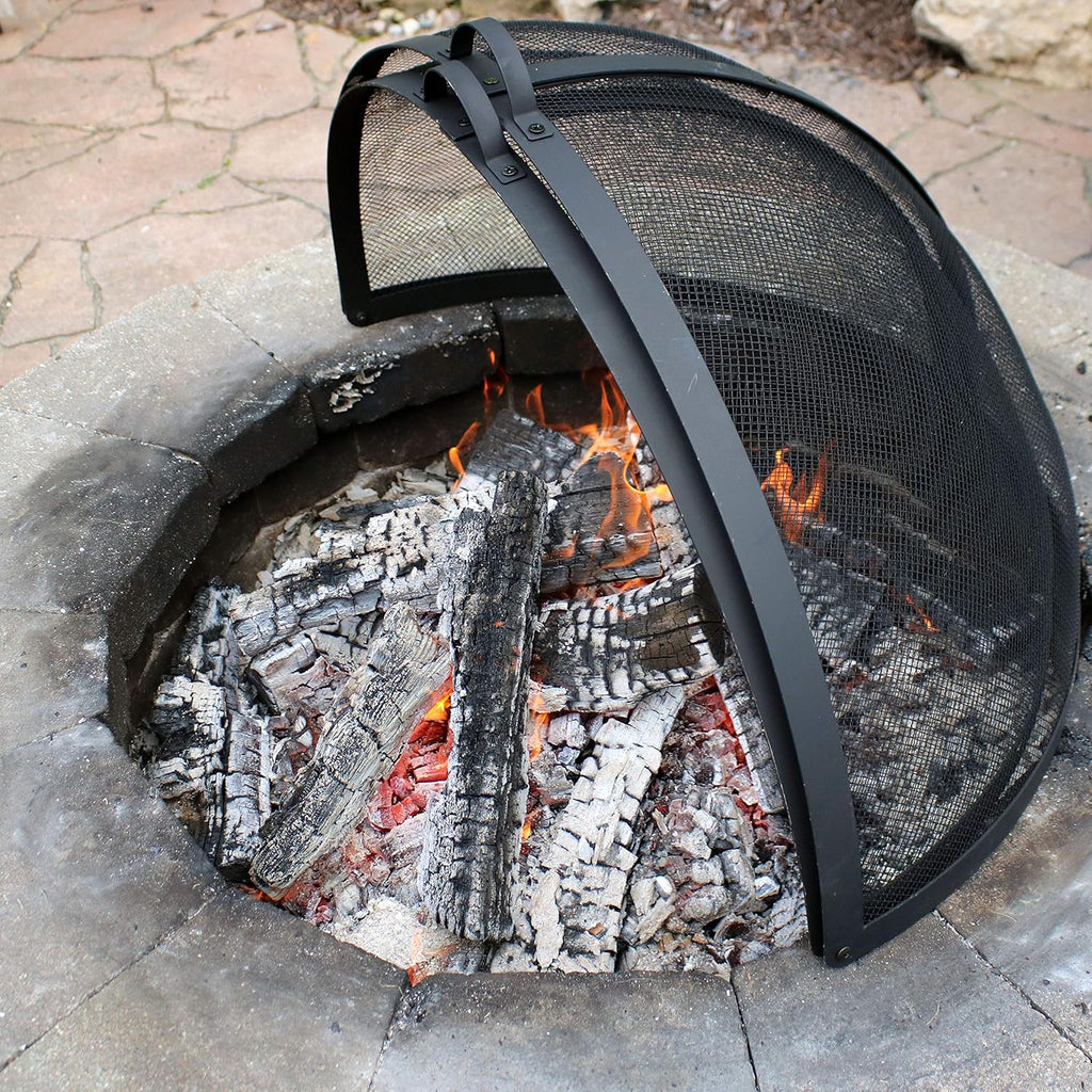 Sunnydaze Round Fire Pit Spark Screen Cover - Easy-Opening Outdoor Fire Pit Screen - Heavy?Duty Steel Metal Mesh - 36" Diameter