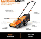 LawnMaster CLMF4817E 48V MAX Brushless Mower with 2X24V MAX 4.0Ah Battery and a Dual Charger