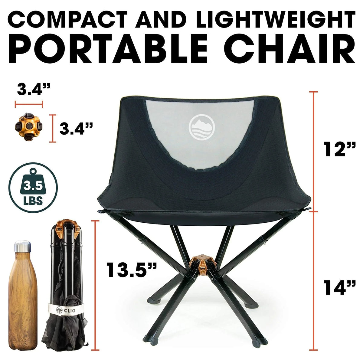 CLIQ Portable Folding Chair for Camping, Supports 300 Lbs