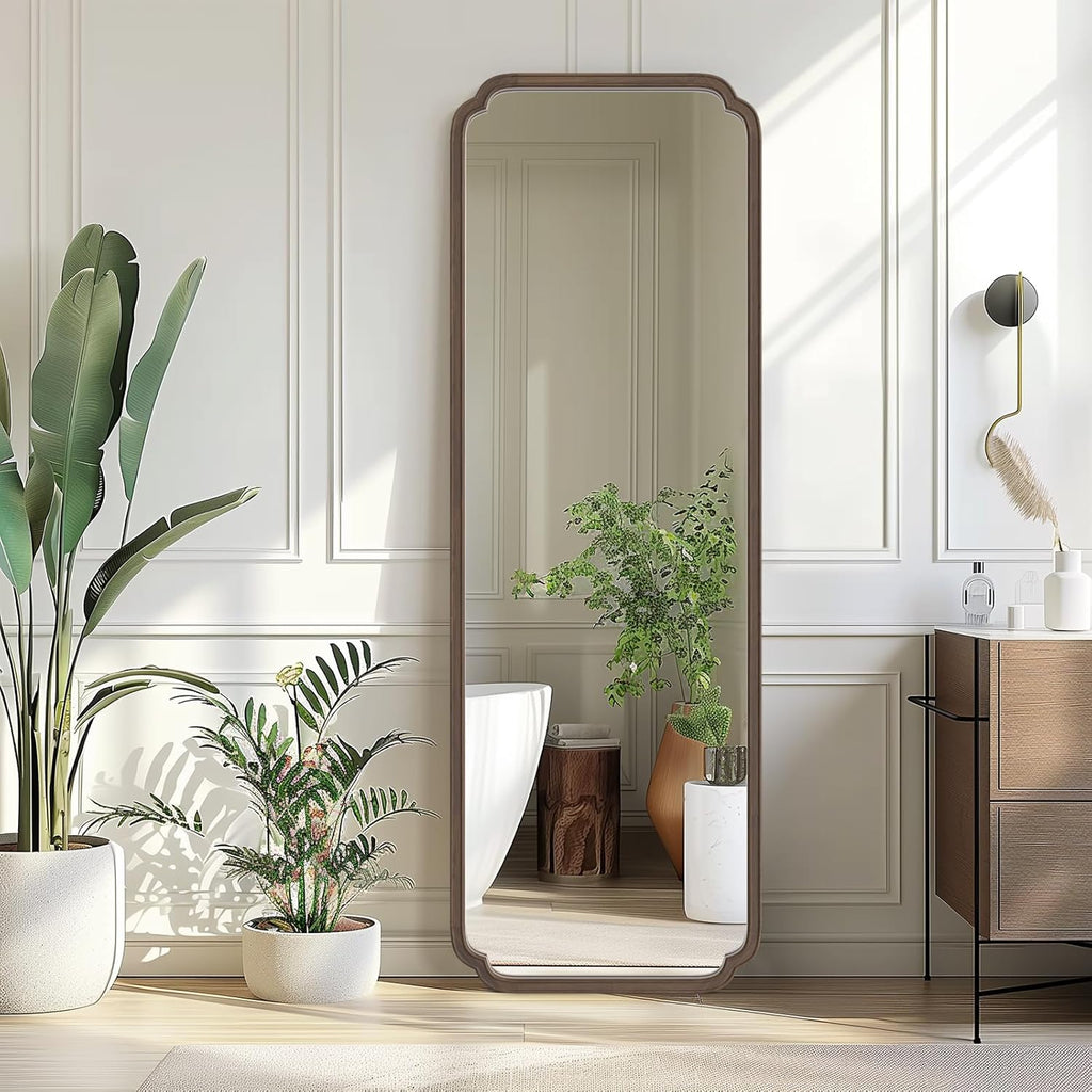 WallBeyond Full Length Mirror Wall Mounted 71"x24", Rustic Wooden Frame Floor Mirror, Large Full Body Mirror for Bedroom, Leaning or Hanging Against Wall (Walnut Solid Wood)