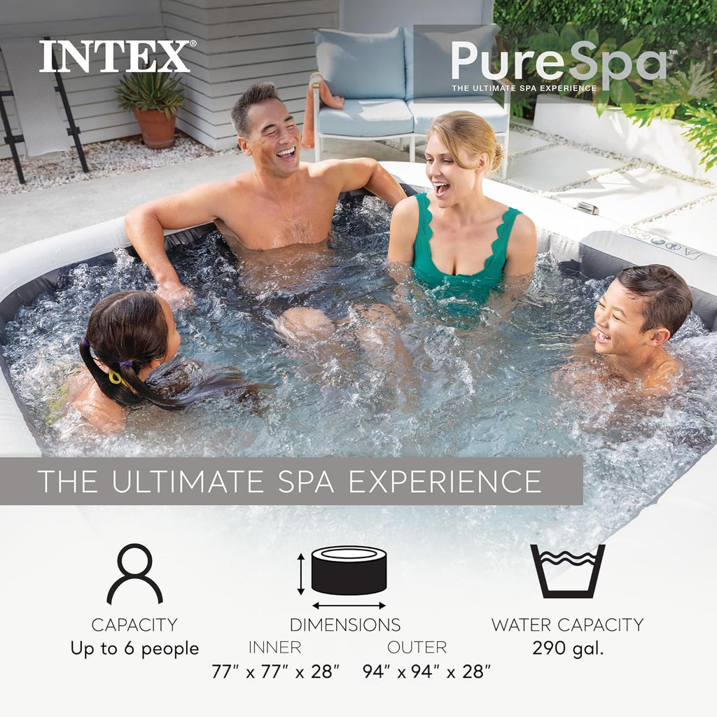 INTEX 28451EP PureSpa Greystone Deluxe Spa Set: Includes Energy Efficient Spa Cover and Wireless Control Panel �C Spa Control App �C Built-In FastFill Inflation System �C 6 Person Capacity �C 77" x 28"