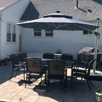 12ft Solar LED Patio Umbrella Outdoor Round Umbrella Large Cantilever Umbrella with LED Lights Windproof Bias Umbrella Heavy Duty Parasol for Garden Deck Pool Patio