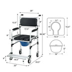 2-in-1 Foldable Shower Commode Wheelchair, Aluminum Alloy Transport Chair Toilet Bedside Wheelchair with Commode