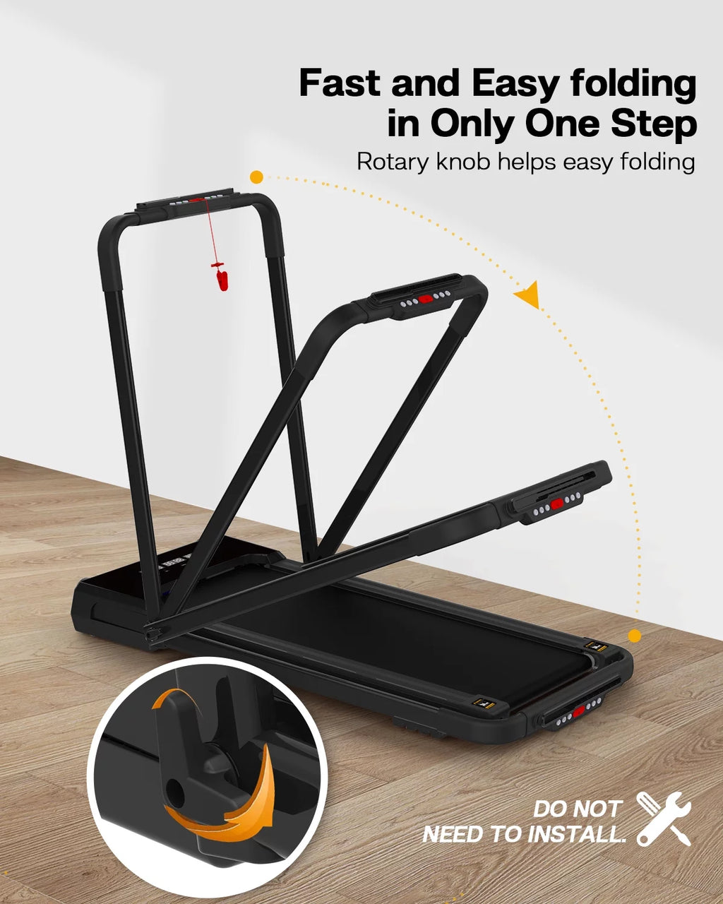 FYC 3.5HP Under Desk Treadmill �?300LBS Weight Capacity, 2-in-1 Foldable Design, Remote Control & LED Display �?Compact Electric Walking and Running Machine for Walking, Running, Jogging (Black)