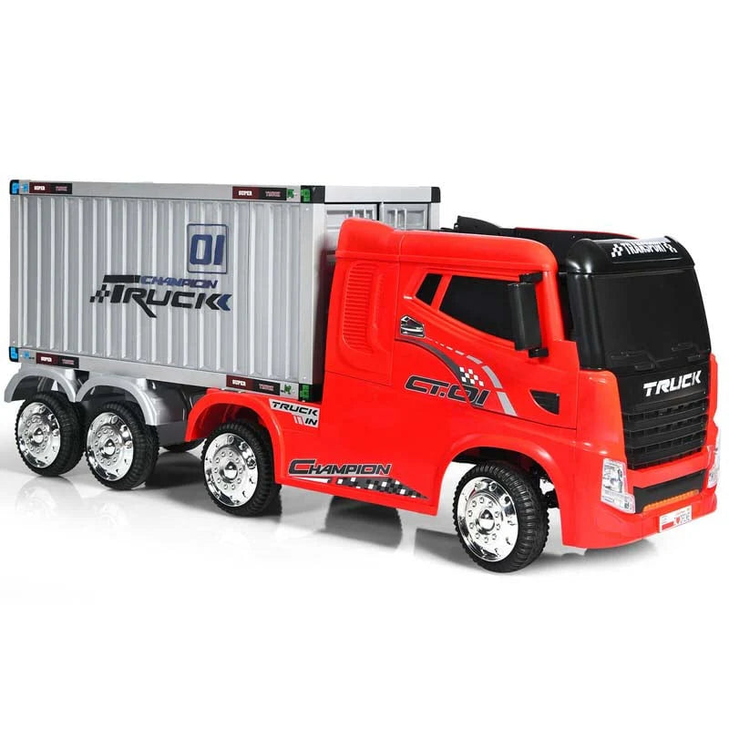 8 Wheels Kids Ride on Semi-Truck 12V Battery Powered Electric Riding Toy Car with Container & Remote Control