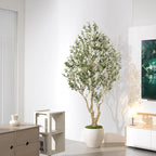 Olive Trees Artificial Indoor 7ft – Faux Olive Tree 7 Feet with Natural Looking Trunk, Realistic Leaves and Lifelike Fruits, Fake Olive Tree for Home Office Living Room Decor