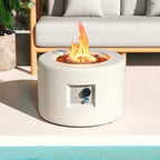 Tangkula Propane Fire Pit Table, 25.5�� Round Terrazzo Gas Fire Pit with Stainless Steel Burner & Lava Rocks, Protective Cover & Tank Seat Included, 40,000 BTU Smokeless Fire Pit for Outside Patio