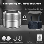 Smokeless Fire Pit Outdoor, 20 Inch Portable Stainless Steel Smokeless Firepit with Grill Grate, Ash Pan & Carry Bag, Low Smoke Wood Burning Fire Pits for Camping, RV, Patio, Compact Storage