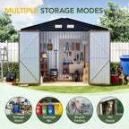 Breezz Outdoor Storage Shed 10 x 12ft. Utility Tool Shed Metal Storage Garden Shed with Lockable Doors  Windows & Metal Frame Floor for Patio Storage Brown
