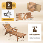 Patio Chaise Lounge Chair  Oversized Lounge Chair Outdoor with 5 Positions  HDPE  Patio Lounge Chair with Wheels & Cup Holder for Pool  Deck  Poolside Wood