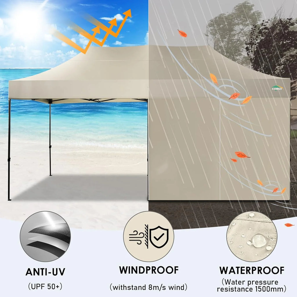 COBIZI 10x20 Heavy Duty Pop up Canopy Tent with 6 sidewalls Easy Up Commercial Outdoor Canopy Wedding Party Tents for Parties All Season Wind & Waterproof Gazebo with Roller Bag,Black(Frame Thickened)