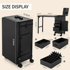 Rolling Manicure Table with Drawers, Bluetooth Speaker, LED Mirror, TSA Lock