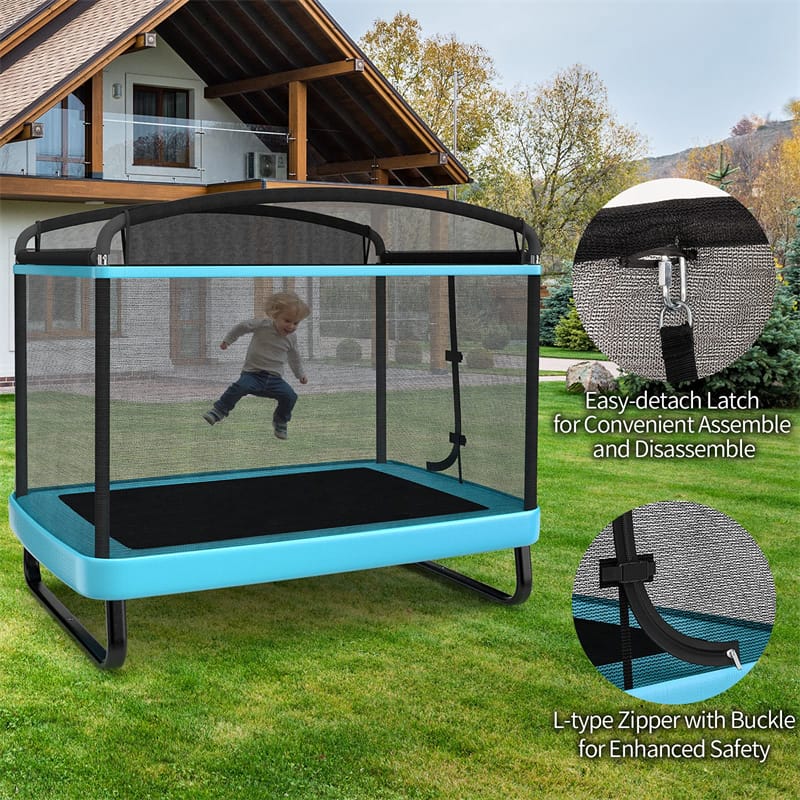6FT Kids Trampoline with Swing, Safety Enclosure, ASTM Approved Rectangle Recreational Trampoline for 3-8 Years Indoor/Outdoor, Max Load 220lbs