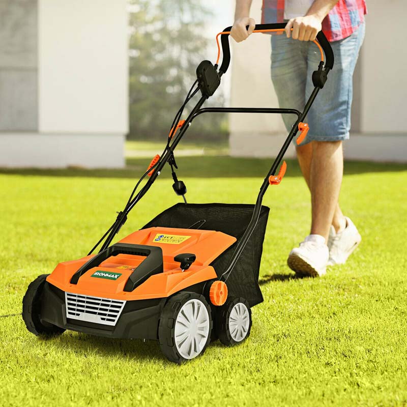 2-in-1 Electric Lawn Dethatcher & Scarifier with Folding Handle, 13 Amp 15" Corded Grass Dethatcher with 50L Collection Bag