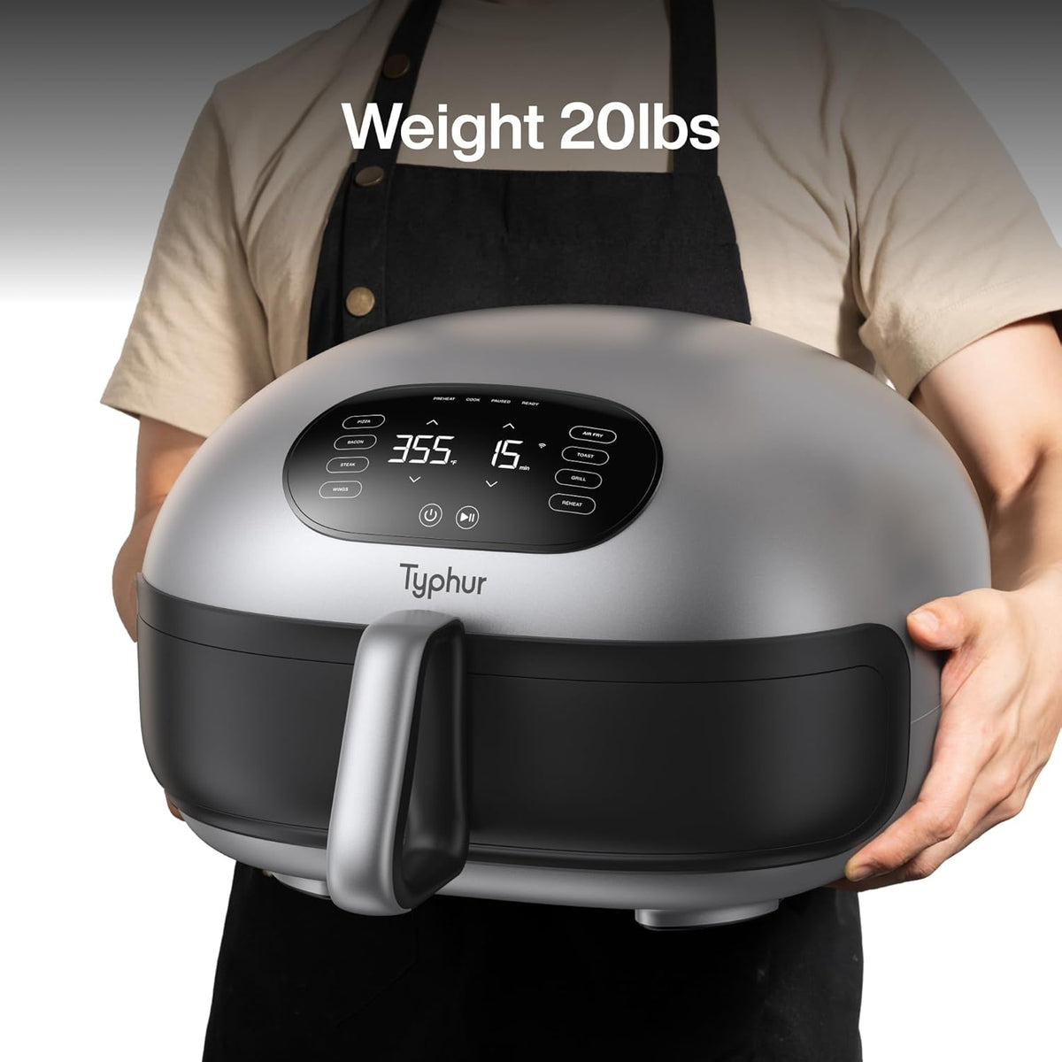 Typhur Dome 2 AI Smart Air Fryer, Large Flat Airfryer with Top & Bottom Heating, Self-cleaning Digital Fryer, PFAS free Ceramic Basket, Fits a 12" Pizza or Steaks, Whisper-Quiet, 120V