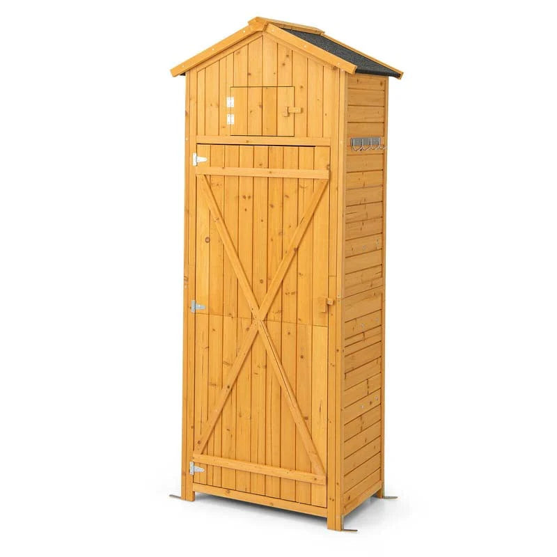 71" Tall Waterproof Wooden Outdoor Shed Garden Tool Storage Cabinet with Lockable Doors & Foldable Table