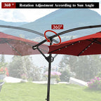 10 FT Patio Offset Umbrella with Solar Lights 360° Rotation Outdoor Market Umbrella with Crank Handle & Cross Base