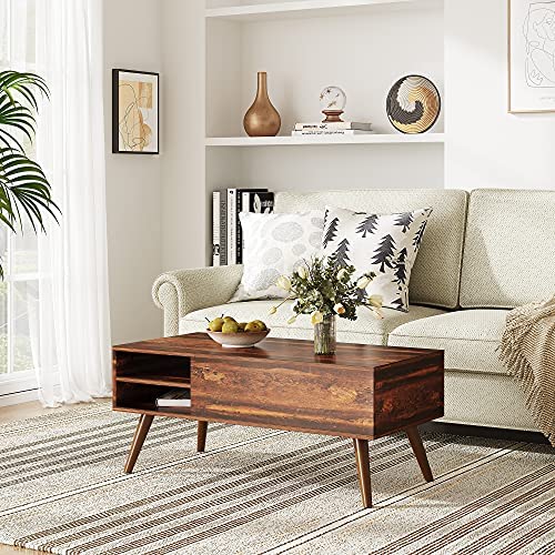 WLIVE Wood Lift Top Coffee Table with Hidden Compartment and Adjustable Storage Shelf