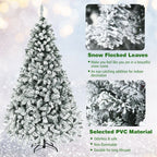 Premium Pre-Lit Snow Flocked Artificial Christmas Tree with Hinged Branch Tips & LED Lights
