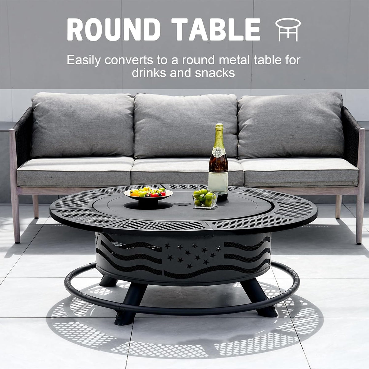 Panovue 42 Inch Fire Pit with 2 Cooking Grates, Outdoor Wood Burning BBQ Grill Firepit Bowl with Cover Lid, Steel Round Table for Backyard Bonfire Patio Picnic (Black, 42)
