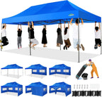 COBIZI 10x20 Heavy Duty Pop up Canopy Tent with 6 sidewalls Easy Up Commercial Outdoor Canopy Wedding Party Tents for Parties All Season Wind & Waterproof Gazebo with Roller Bag,Black(Frame Thickened)