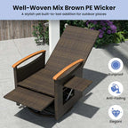 Outdoor Rattan 360�� Swivel Recliner Chair, Patio Wicker Chaise Lounge Chair with Adjustable Backrest & Footrest, Flip Side Table & Cushions