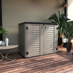 Horizontal Resin Storage Shed  34 Horizontal Cu.ft Outdoor Storage Cabinet Waterproof for Garden/Backyard/Home/Pool  Lockable(34 Cu.ft-Brown)
