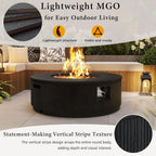 Merax 38.19'' MGO Propane Outdoor Fire Pit with Vertical Stripe Design, 50000 BTU Round Fire Pit Table with Steel Burner, Adjustable Flame Control, Lava Rocks & Rain Cover for Patio&Backyard, Black