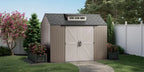 Rubbermaid Resin Outdoor Storage Shed With Floor (7 x 7 Ft) Weather Resistant Gray Organization for Home/Backyard/Garden Tools/Lawn Mower/Bike Storage/Pool Supplies