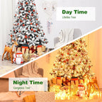 Premium Pre-Lit Snow Flocked Artificial Christmas Tree with Hinged Branch Tips & LED Lights