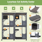 72 Inch Large Wooden Cat House Catio Kitten Enclosure on Wheels with Weatherproof Asphalt Roof